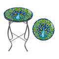 MUMTOP Outdoor Side Table - Small Mosaic Patio Table, 14    Round Accent End Coffee Table Glass Plant Stand for Garden Patio Liv