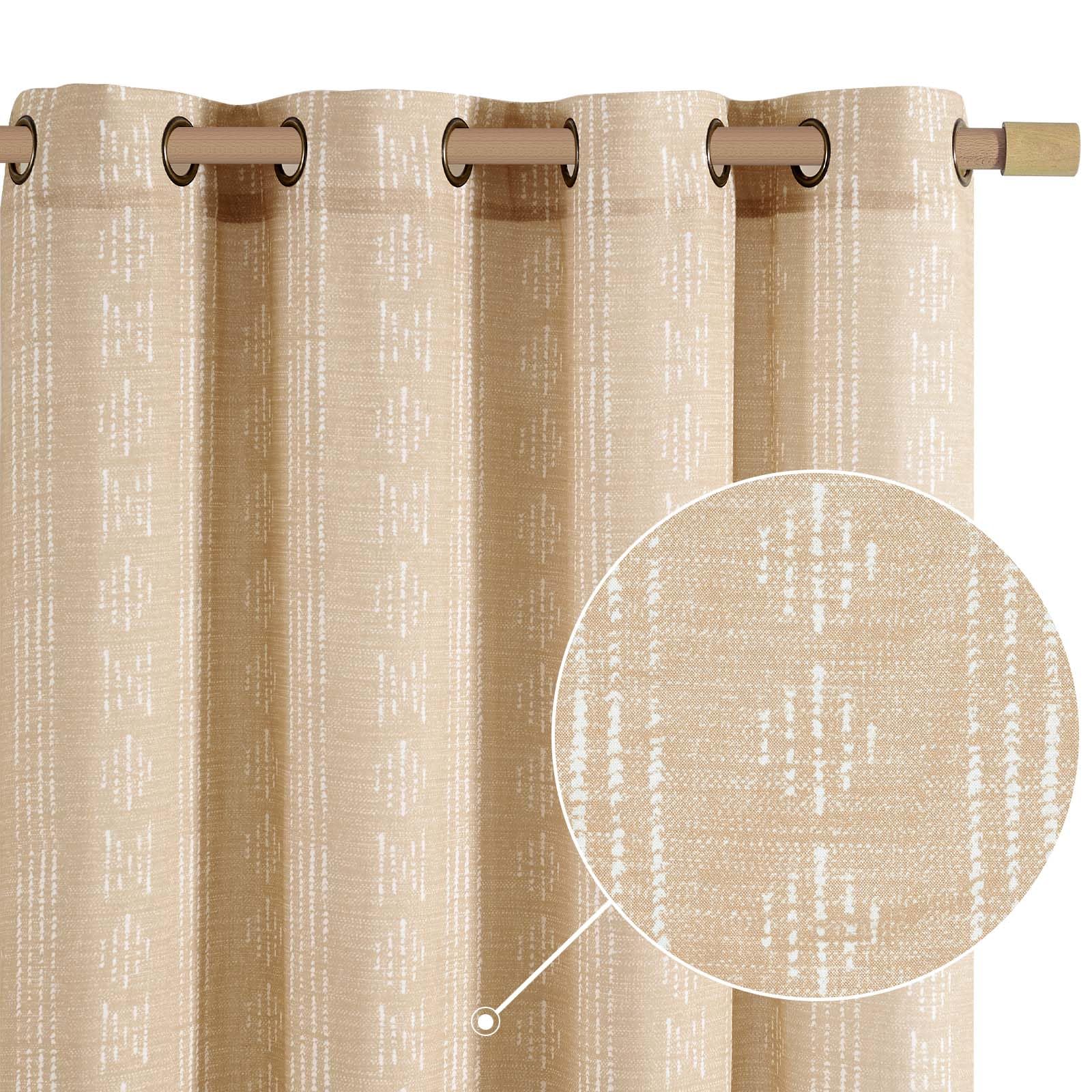 jinchan Boho Curtains Linen Curtains for Living Room Farmhouse Beige Curtains 84 Inch Length for Bedroom Semi Sheer Drapes Geome
