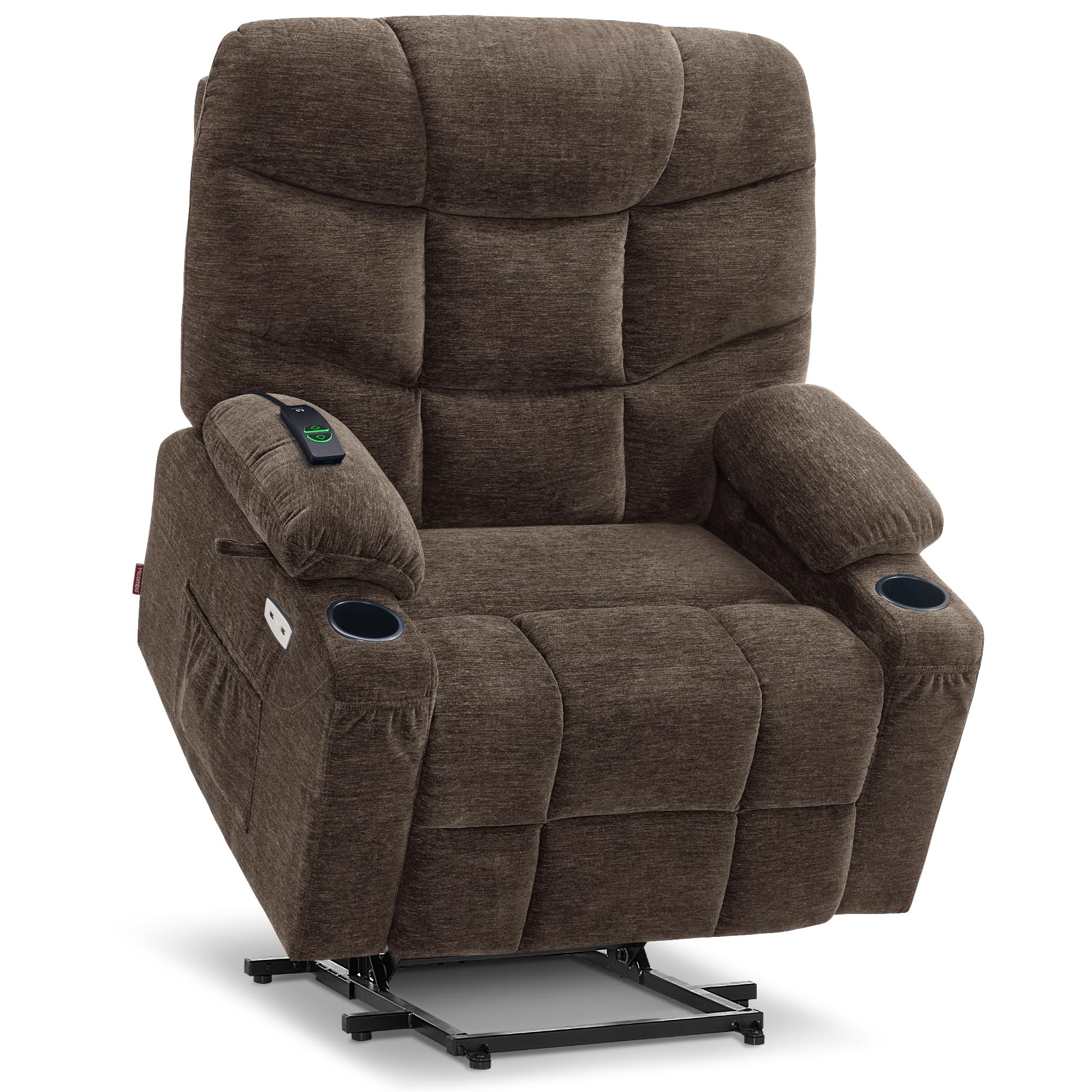 MCombo Power Lift Recliner Chair with Extended Footrest for Big Elderly People, Fabric R7289 (Brown, Medium-Wide)