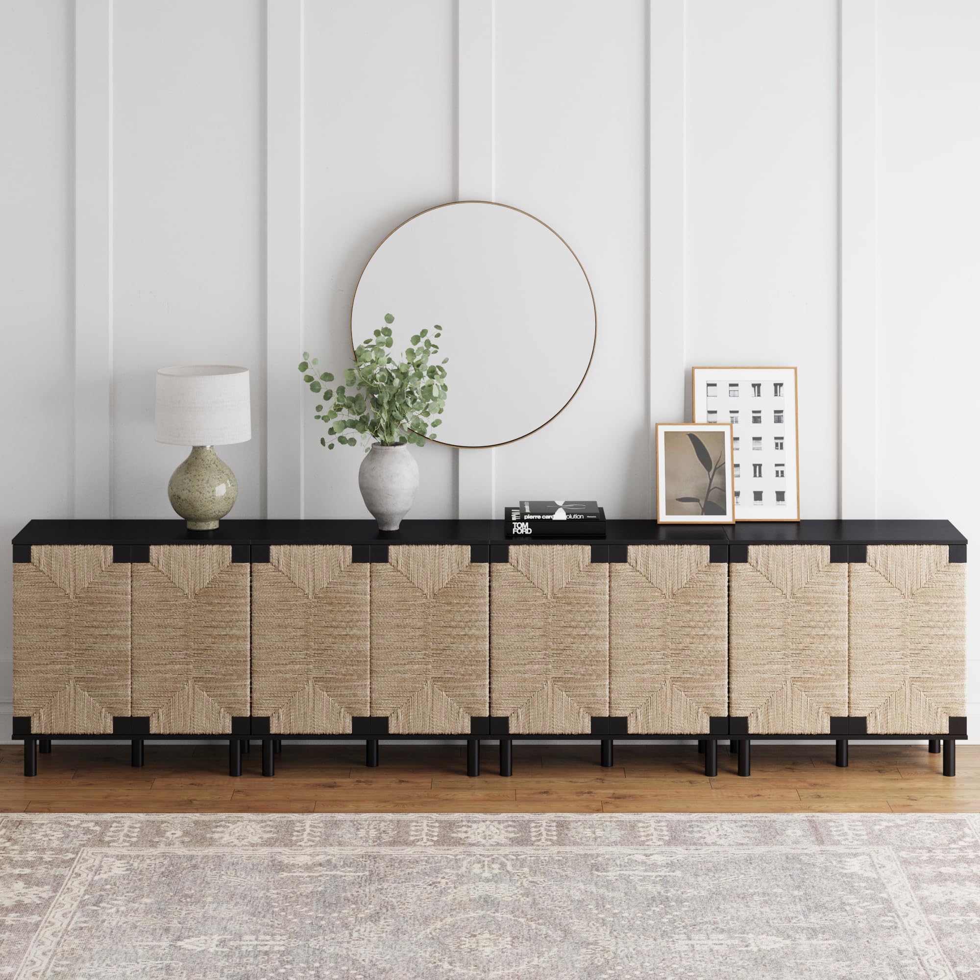 Nathan James Beacon Accent Natural Sideboard Storage Cabinet Large Console Table in Wire-Brushed Wood with Adjustable Shelf and 