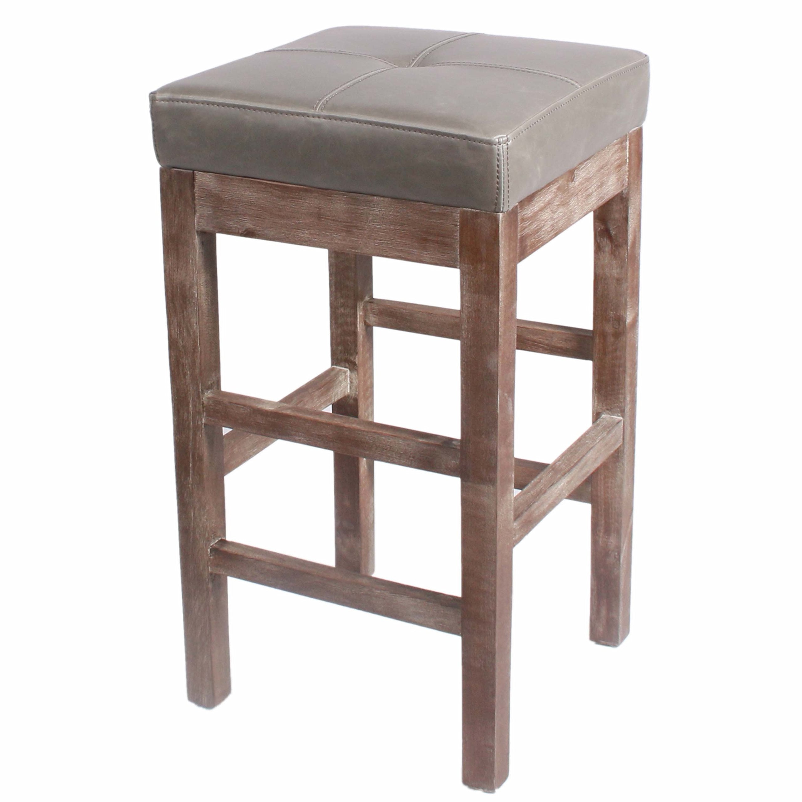 New Pacific Direct Valencia Backless Bonded Leather Counter Stool 27,Distressed Brown Legs,Vintage Blue