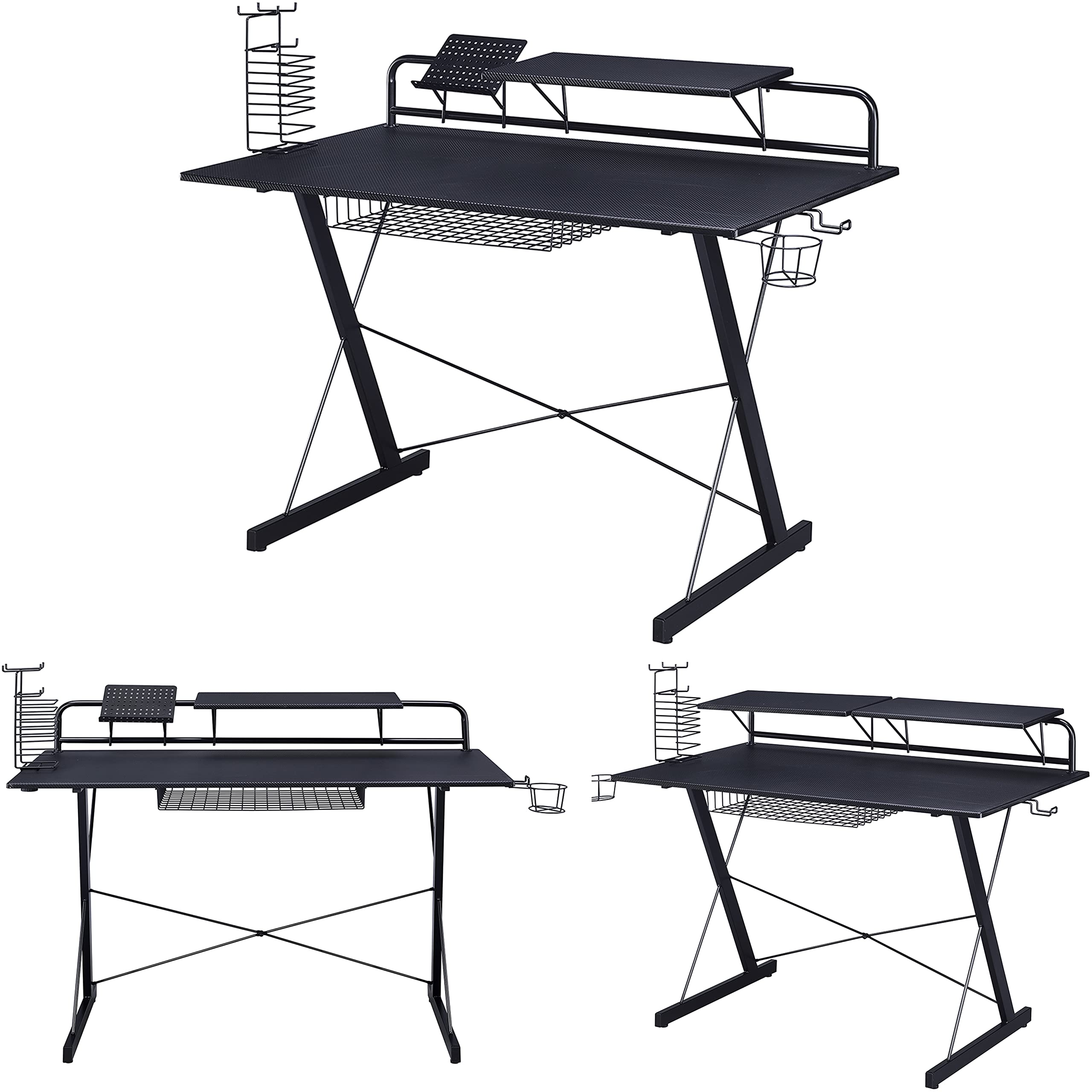 Techni Sport Gaming Desk - Two-Way Computer Desk with Elevated Monitor Stands, CD Rack, Cup Holder, & Accessories Storage for a 