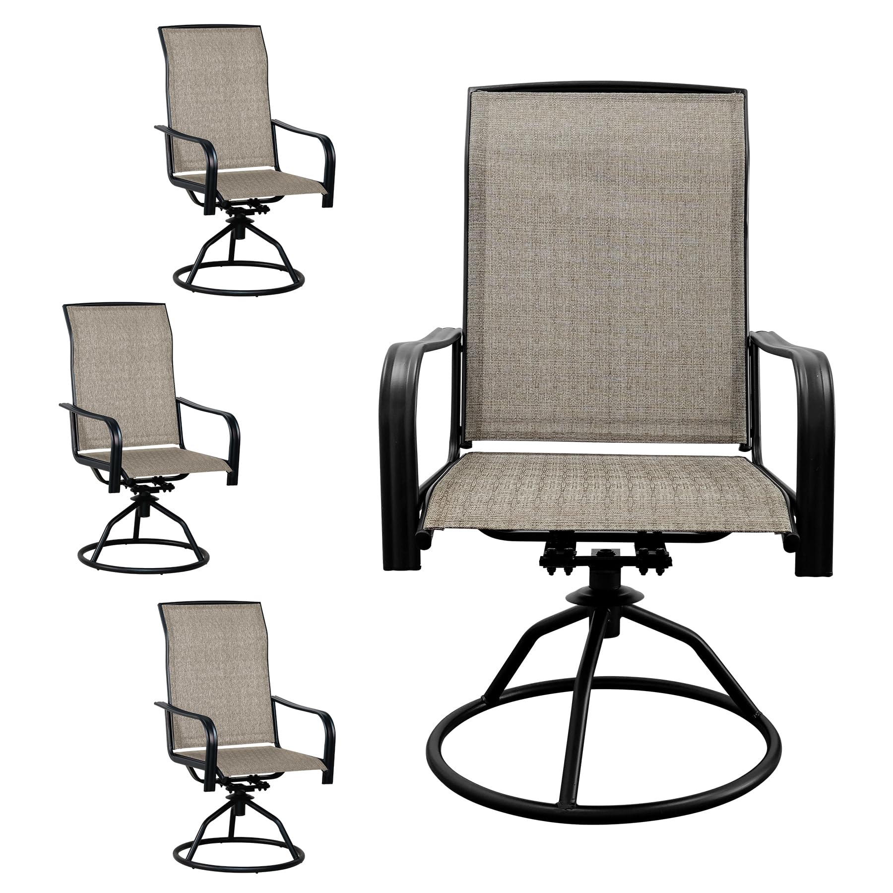 Set of 4 Patio Swivel Dining Chairs: 360 Rotating & 15 Rocking Motion, Ergonomic High-Back with All-Weather Textilene Fabric & I