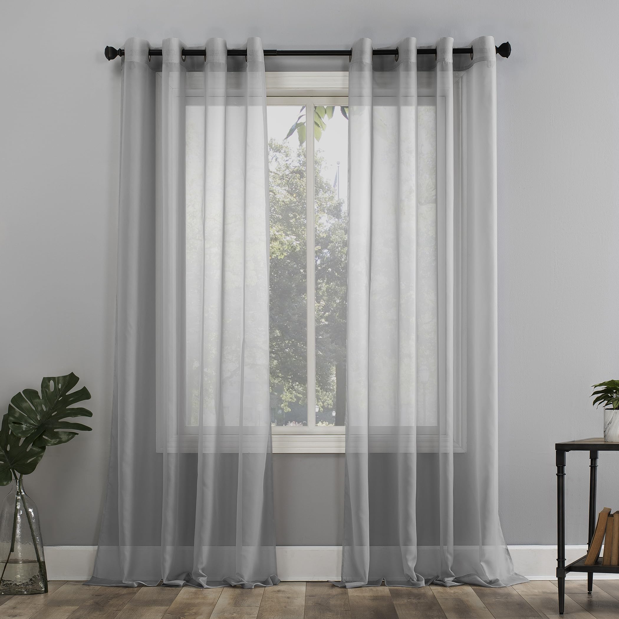 No. 918 Emily Sheer Voile Grommet Curtain Panel, 59 x 95, Silver Gray