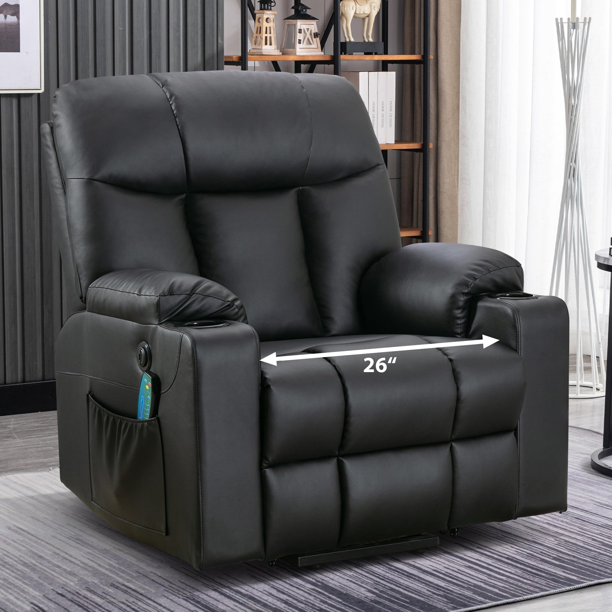 Bonzy Home 26  Extra Wide Lift Chair with Heat and Massage, Faux Leather Power Lift Recliner Massage Chair for Adults Elderly, U