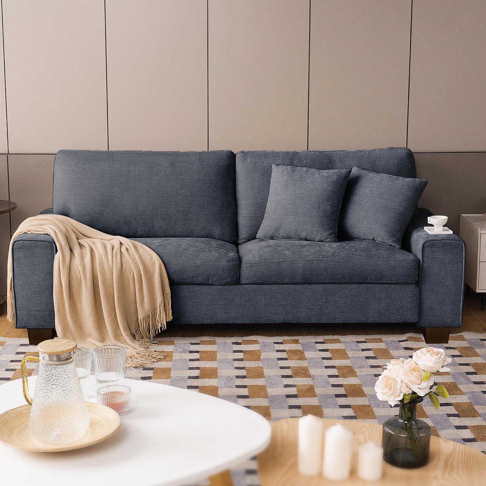 DOPEDIO Modern Loveseat Sofa for Living Room,Chenille Recliner, Removable Cover, Spring Cushions, Solid Wood Frame, Easy Assembl