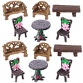12 Pieces Garden Furniture Ornaments Miniature Table and Chairs Set Village Micro Resin Bench Chair for Dollhouse Accessories Ho