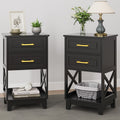 RoyalCraft 30  Tall Nightstand Set of 2, Black Beside Table with 2 Drawers and Open Shelf Below, Modern Night Stand End Table fo