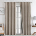 Joydeco 100% Black Out Curtains 90 inch Long 2 Panels Burg Natural Blackout Linen Drapes for Bedroom Living Room Darkening Curta