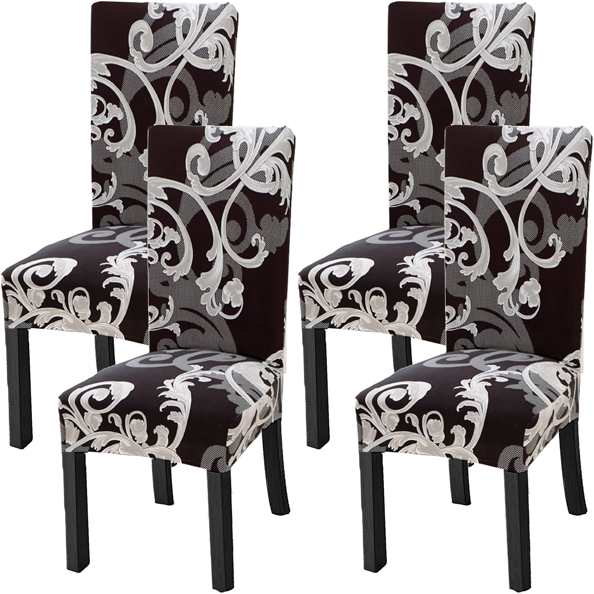 Yiaizhuo Chair Covers for Dining Room Set of 4 Pack Slipcovers High Back Chairs Cover Stretch Slipcover Flower Dark Brown
