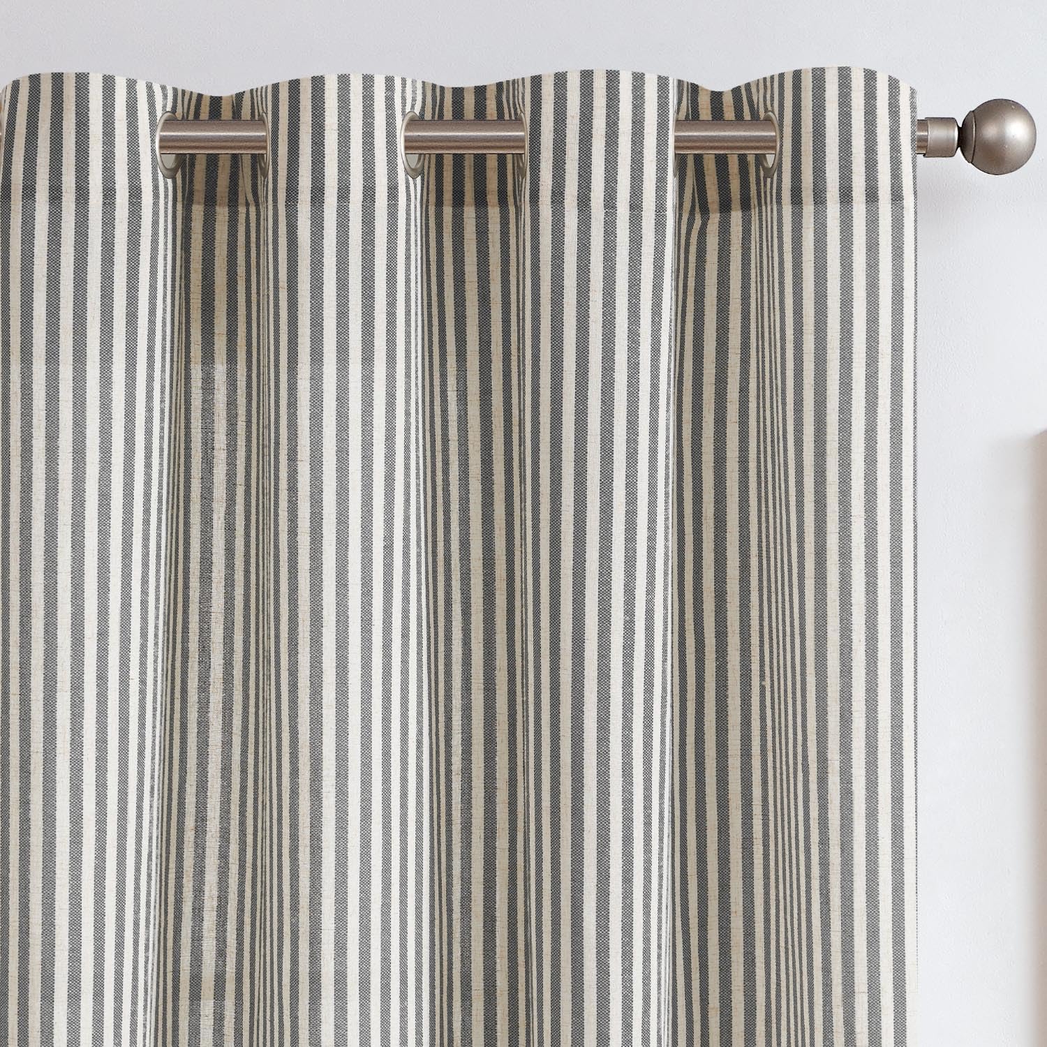 jinchan Linen Curtains for Living Room Charcoal Grey on Beige Striped Curtains for Bedroom Ticking Stripe Pattern Light Filterin