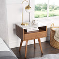 Nathan James Mid-Century Rectangle Accent Side or End Table Walnut Finish Wood and Faux Marble Top with Storage Nightstand, Fram