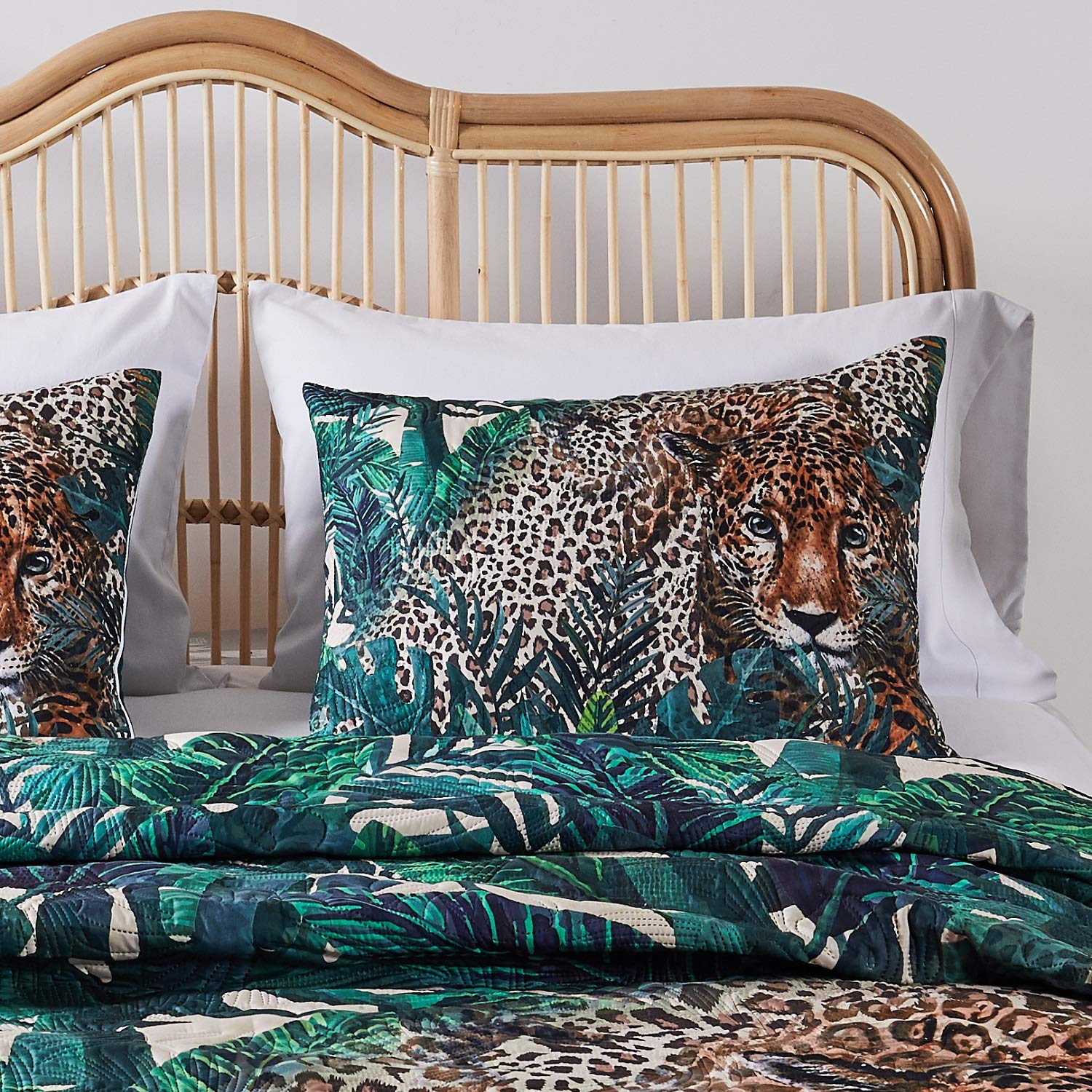 Barefoot Bungalow Jungle Cat Quilted Pillow Sham, 1 Count, Standard 20x26-inch, Teal