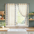jinchan Small Window Curtains 45 Inch Length Linen Cafe Curtains for Kitchen Bathroom Bordered Floral Embroidered Short Drapes R