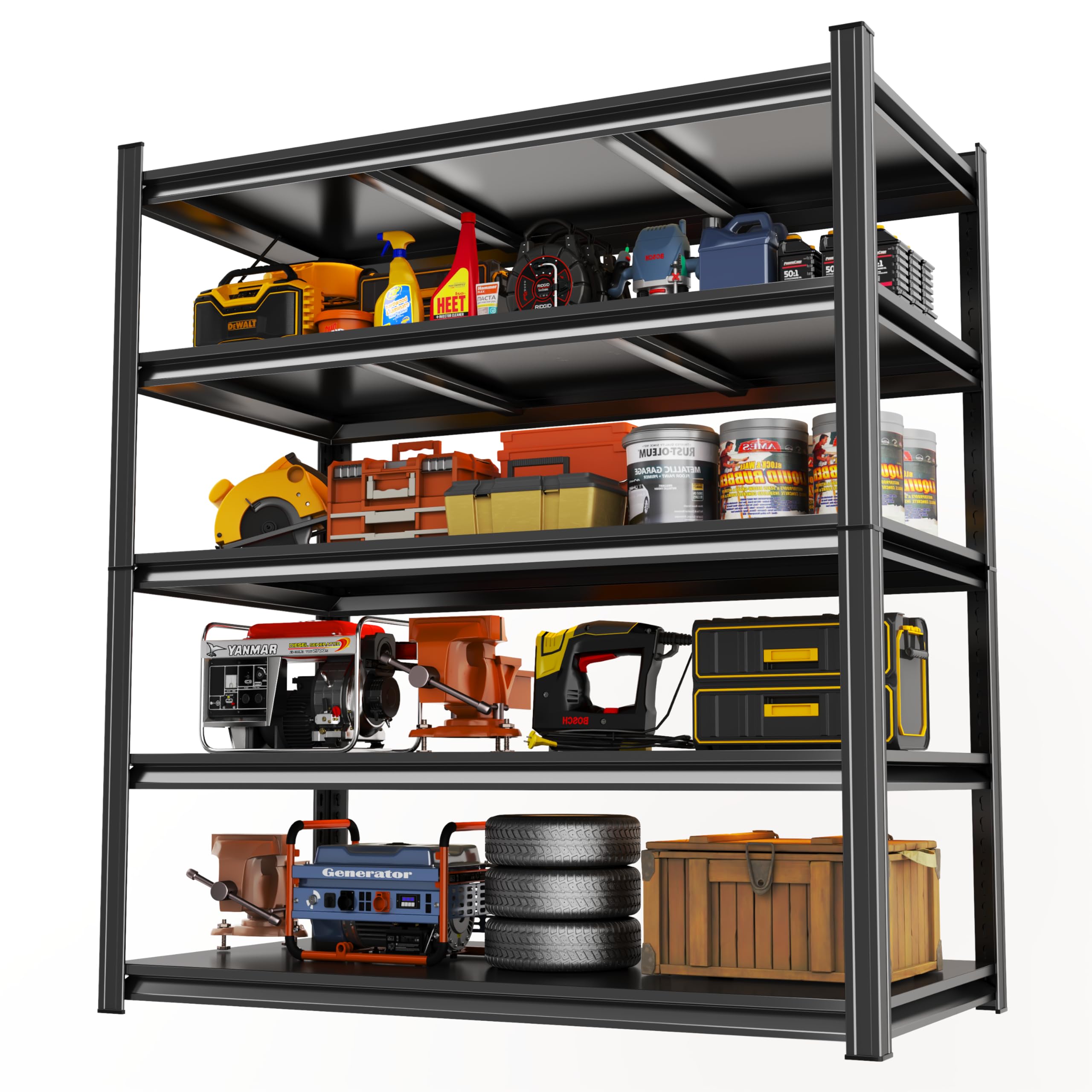 Notmise Garage Shelving, Storage Shelves Heavy Duty, 5-Tier Adjustable Black Shelving, 3000Lbs Utility Shelf for Garage/Basement