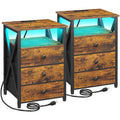 AMHANCIBLE Night Stand Set 2, LED Nightstand with Charging Station, End Side Tables with USB Port & Outlet, Bedside Tables with 