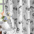 FMFUNCTEX 100% Blackout Floral Curtains 96 Inches Long for Bedroom Black and White Leaf Drapes for Living Room, Farmhouse Rod Po
