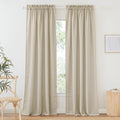 RYB HOME Semi Sheer Curtains 84 incehs, Rod Pocket for Living Room Bedroom Office Dining, Beige, W 52 x L 84, 2 Panels