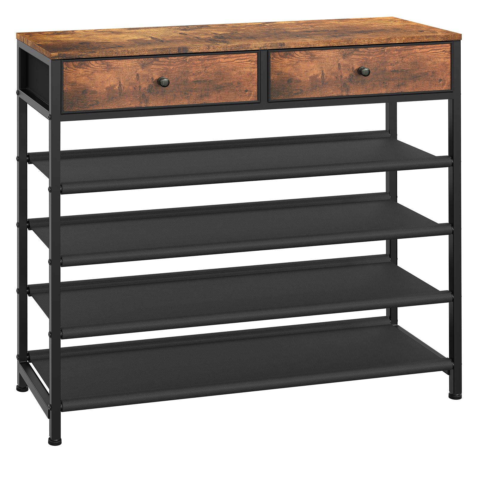 usikey Shoe Rack, 5 Tier Shoe Storage Organizer with 2 Drawers, Metal Shoe Shelf for 16-20 Pairs of Shoes, with 4 Fabric Shelves