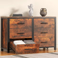 Frmobepts Rustic Brown Dresser for Bedroom, 6 Wooden Drawer Dresser with Metal Frame, Wide Wood Dressers Furniture, Dresser TV S