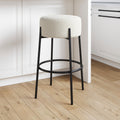 Nathan James Isaac 29 Modern Backless Bar Stool with Round Soft Padded Boucle Seat and Metal Mid-Century Base, Boucle White/Blac