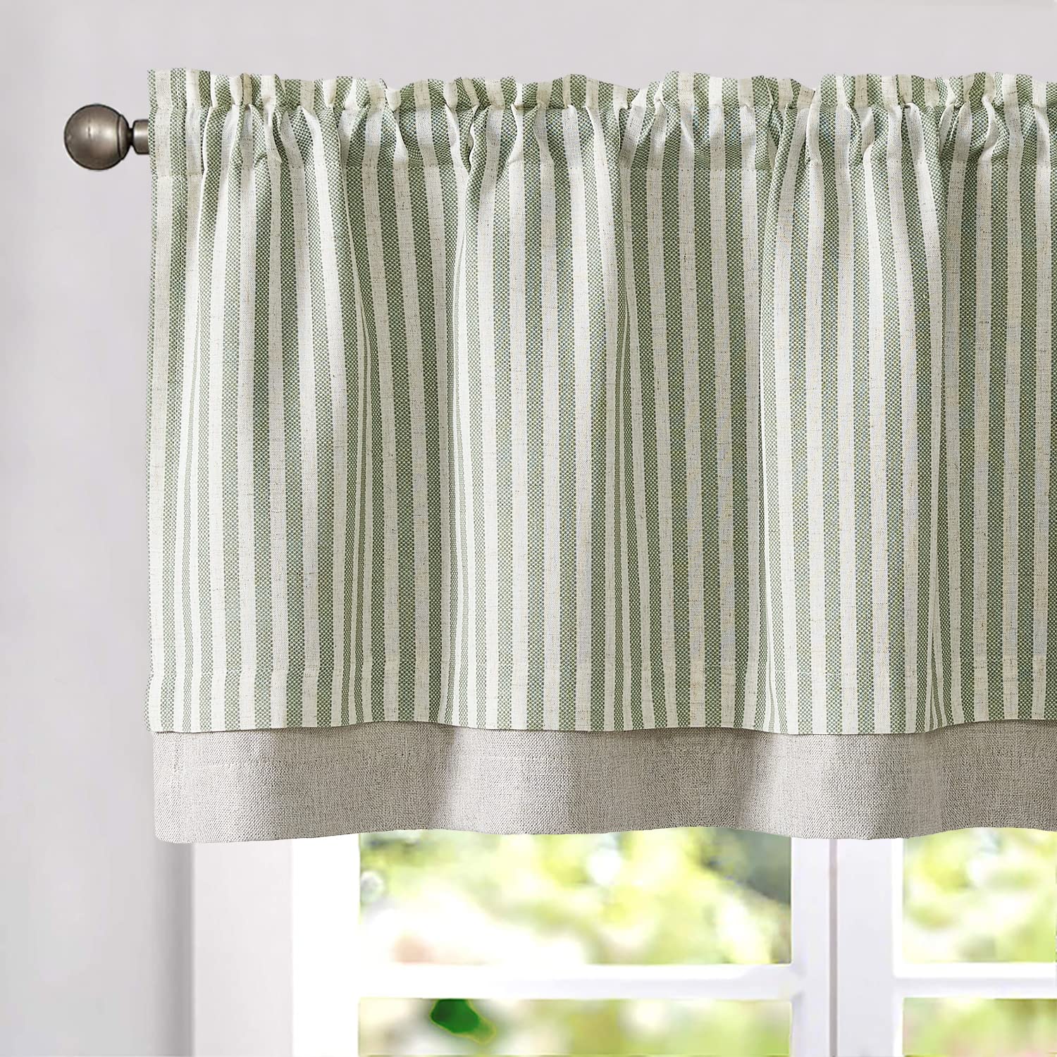 jinchan Linen Valance Curtain Striped Valance for Windows 18 Inch Blackout Kitchen Curtain Farmhouse Double Layer Valance for Li