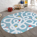 STARUIA Large Kids Playroom Rug, 4x6 Washable Road Rug for Nursery, Non-Slip Fun Area Rug for Kids Room, Blue Car Rug Play Mat