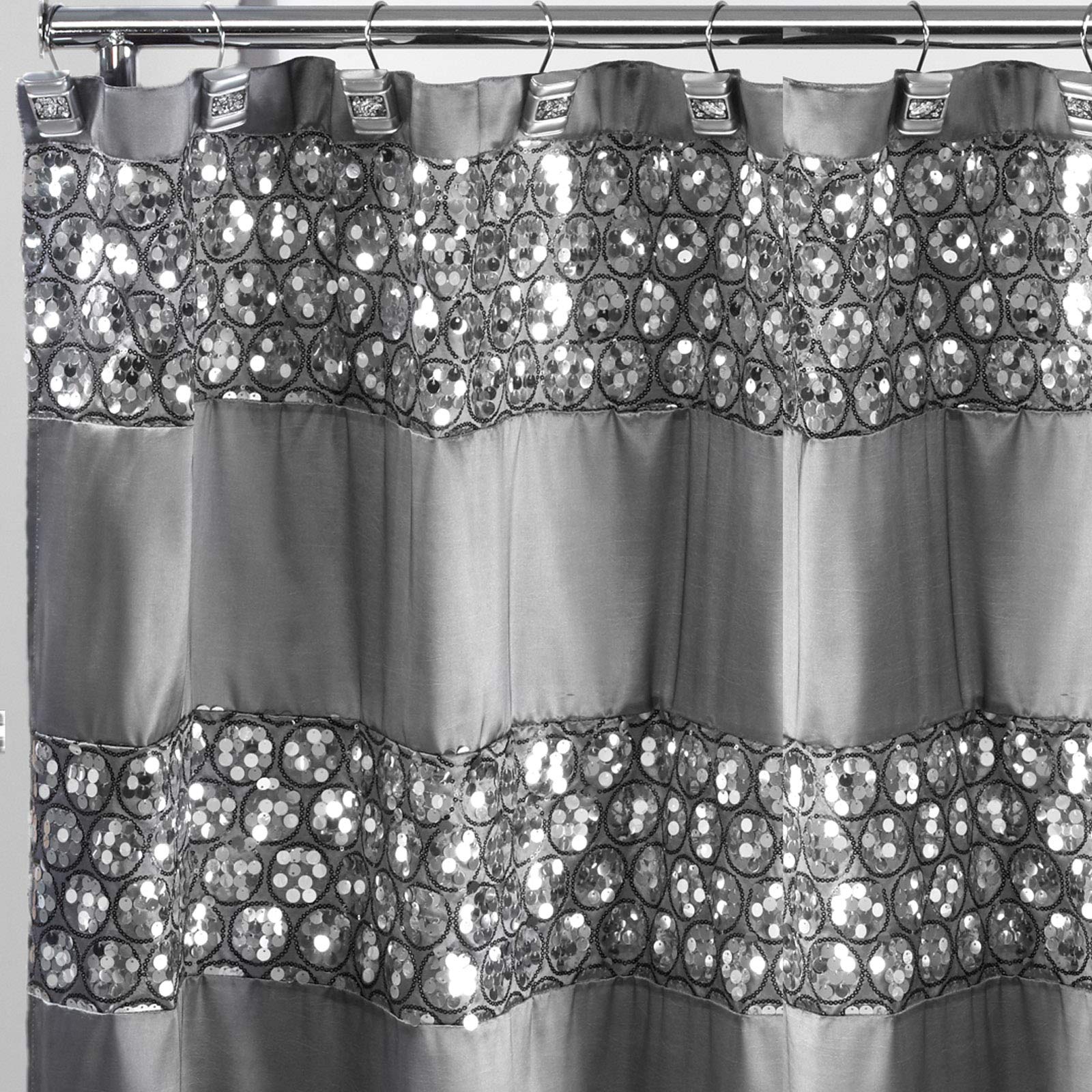 Zahari Home Sinatra Bathroom Shower Curtain Glamorous Bling Fabric Shower Curtain, 72x70, Silver