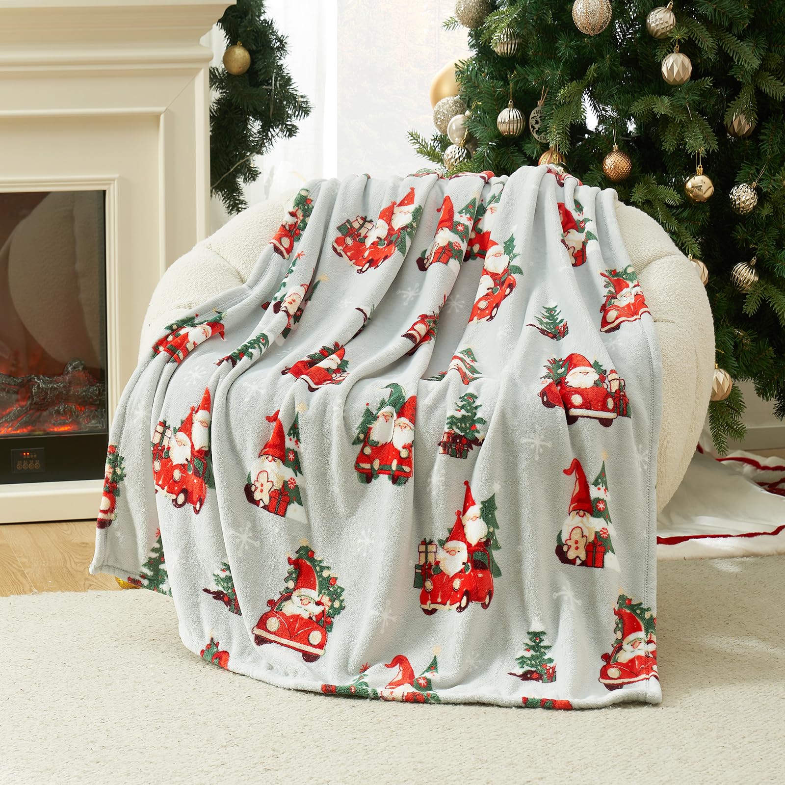 Cozy Bliss Gnome Throw Blanket Christmas Blanket Warm Plush Throw Blanket, Ultra Soft Cozy Throw Blanket for Couch, Sofa and Bed