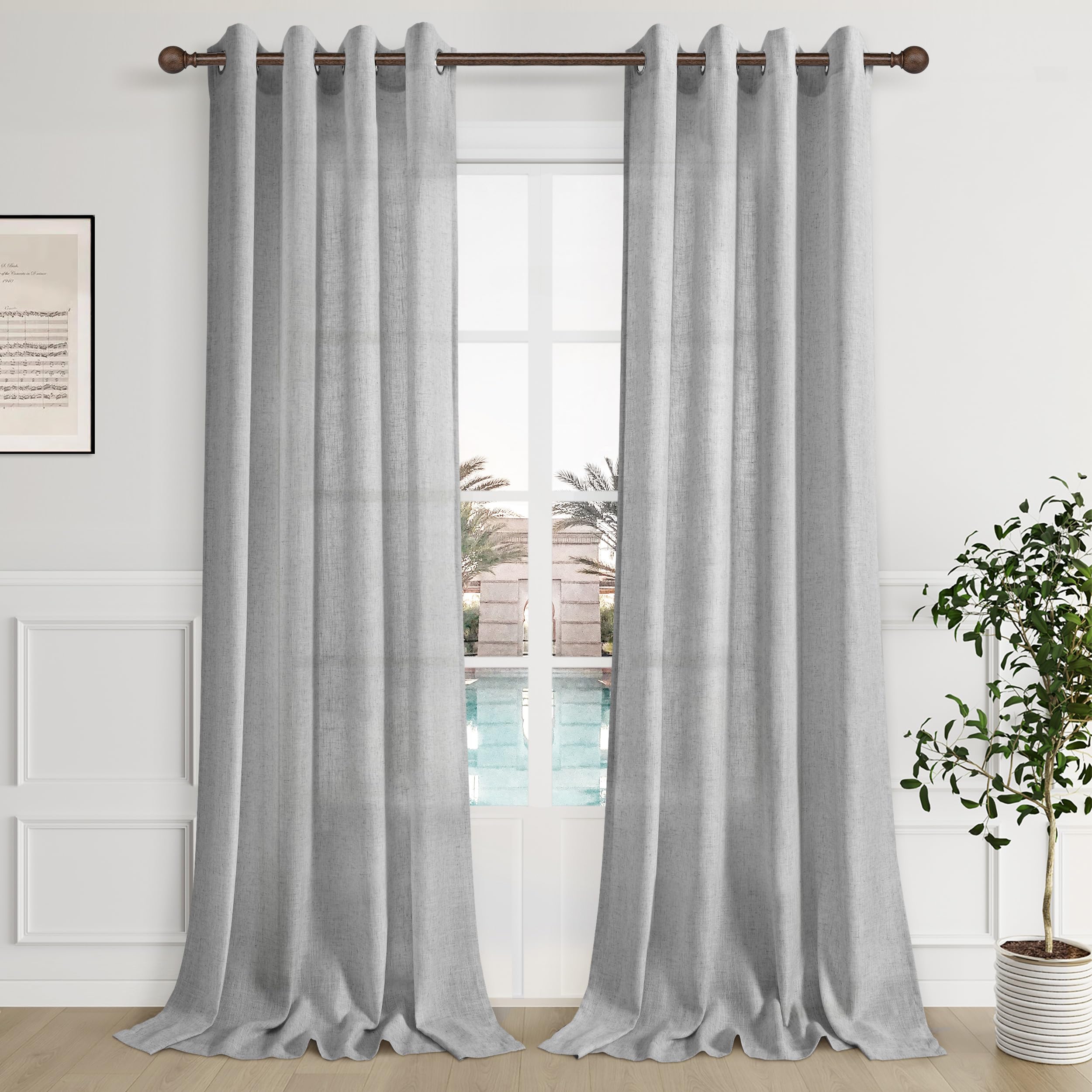 Aersas Light Grey Linen Curtains 84 Inch Length for Living Room Set of 2 Grommet Light Filtering Linen Drapes Modern Farmhouse A