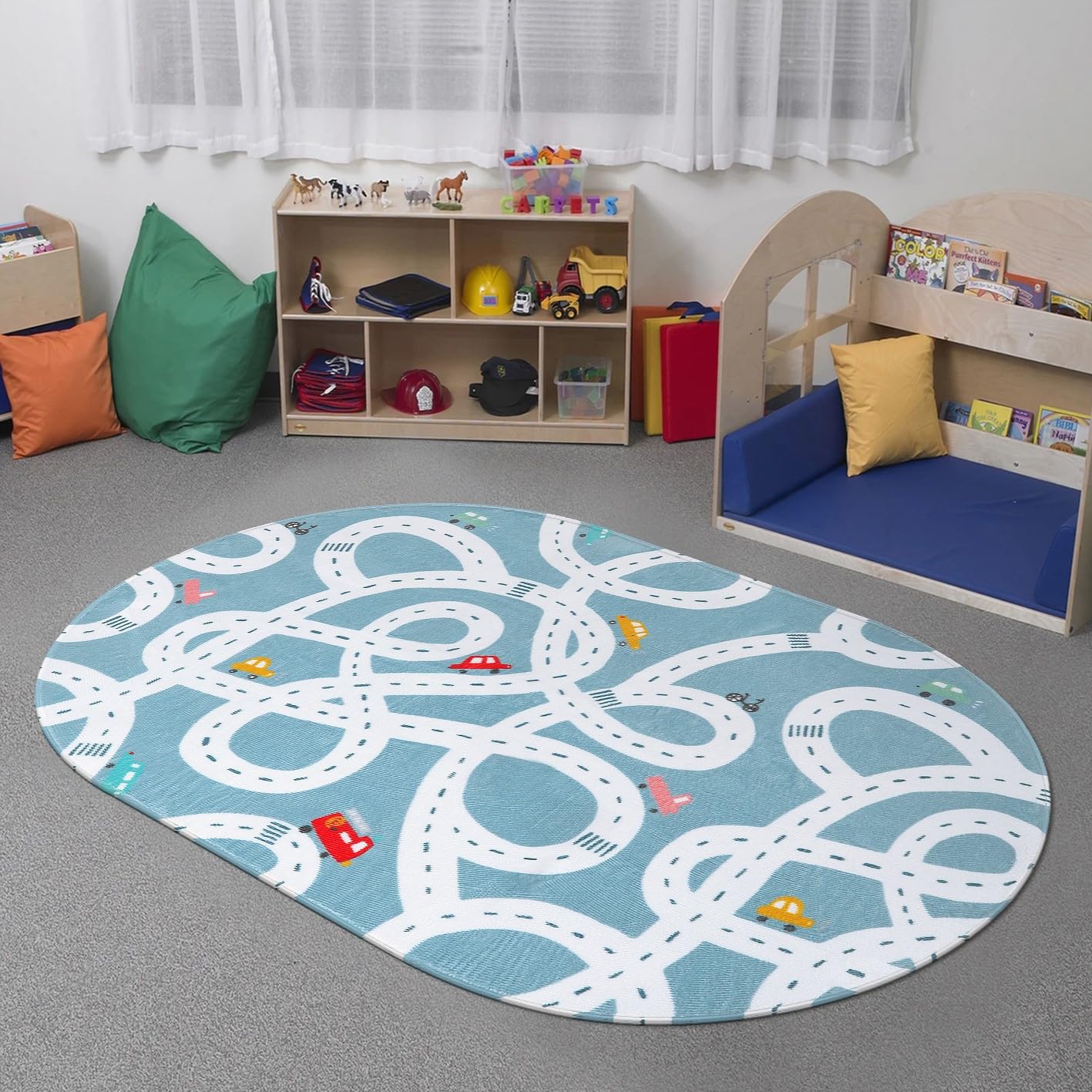 STARUIA Small Road Rug for Kids Room, 3x5 Washable Kids Play Rug for Baby Nursery, Non-Slip Car Rug for Playroom, Kids Play Ma