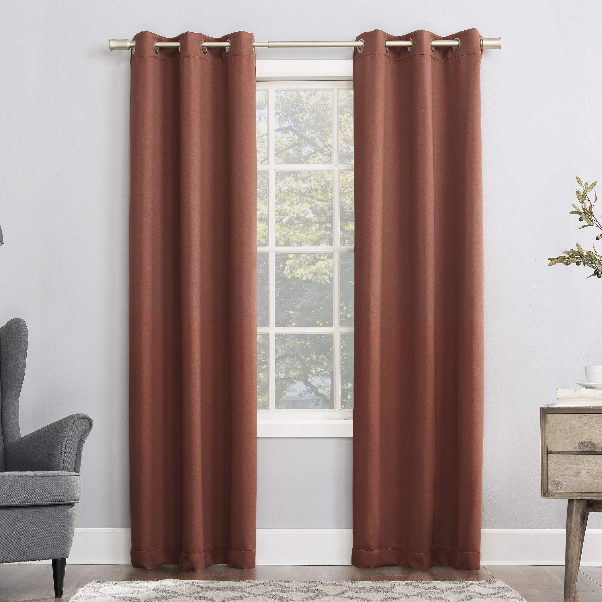 Sun Zero Easton Energy Saving Blackout Grommet Curtain Panel, 40 x 54, Terracotta Orange