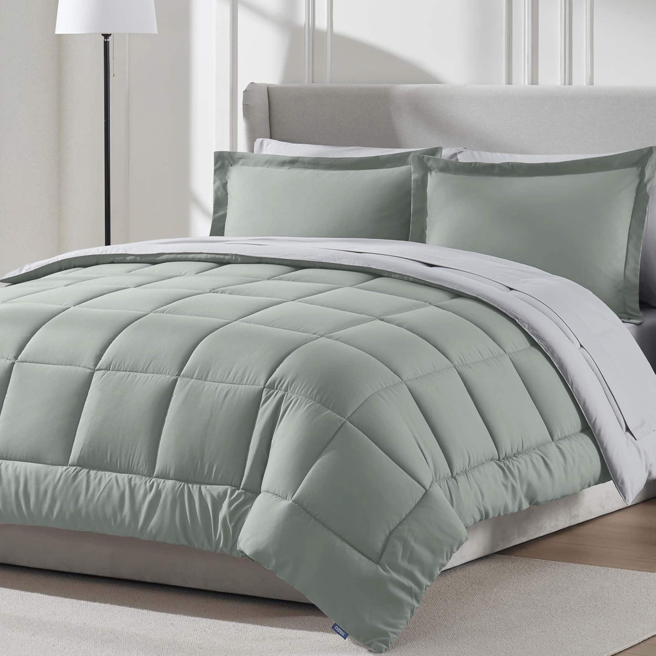 Nestl 7 Piece Full Comforter Set - Sage Green Reversible Bed in a Bag - Complete Full Size Bedding Set with Sheets, Pillowcases 
