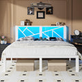ChicZhiNest King White Metal Bed Frame with USB Charging Station, LED Ambient Lighting, and Wooden Storage Headboard - Includes 