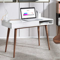 Arts wish White Writing Desk with Drawers Mid Century Modern Desk, Wood Office Desk Computer Desk Vanity Desk for Small Space, W