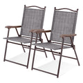 Tangkula Set of 2 Patio Folding Dining Chairs, Outdoor Sling Lawn Chairs with Armrests, Steel Frame, Portable Camping Lounge Cha