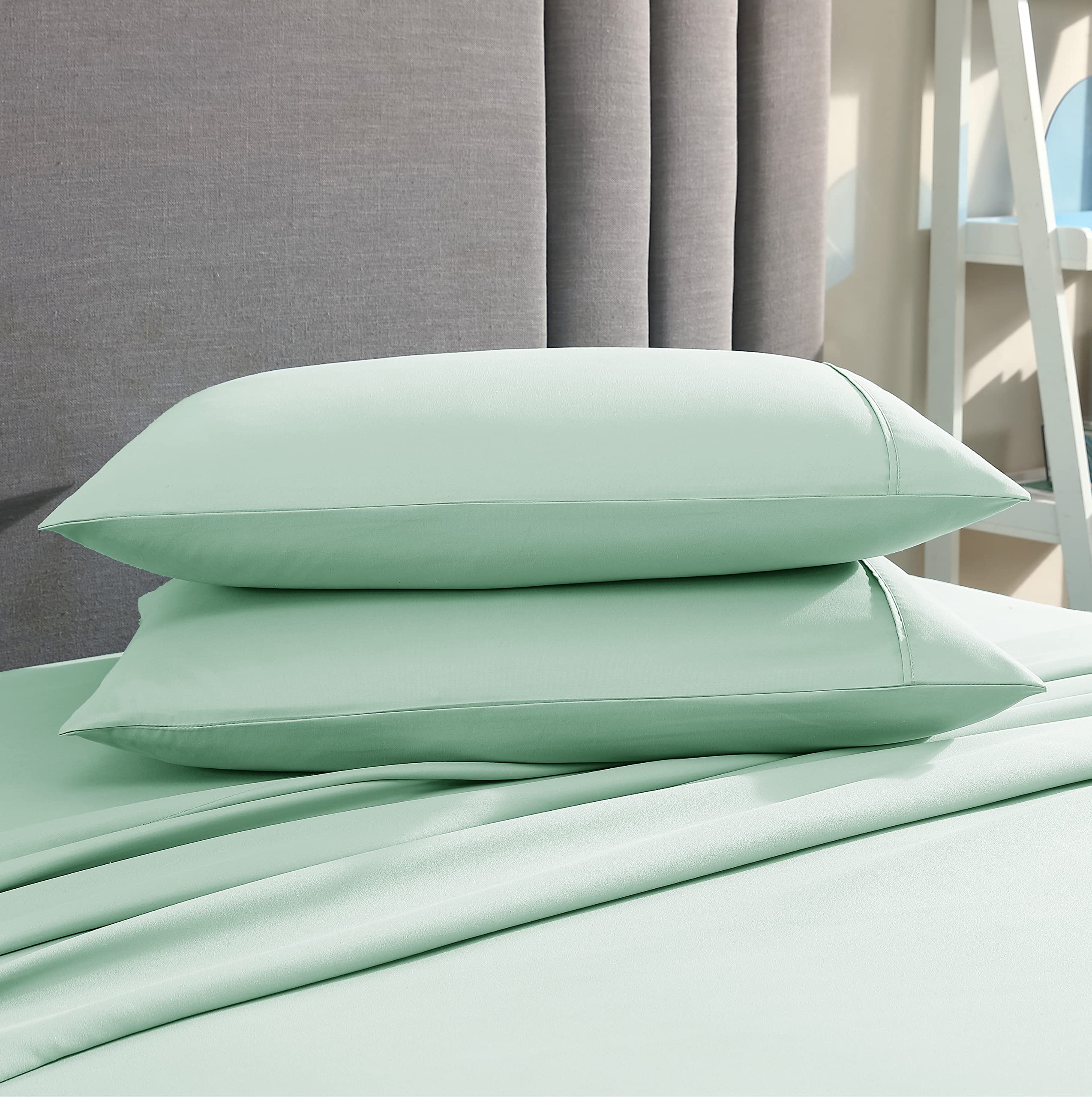 American Home Collection Pillow Case Set of 2 Double Brushed Microfiber Soft & Easy Care Pillowcases (Mint Green, King 20x40)