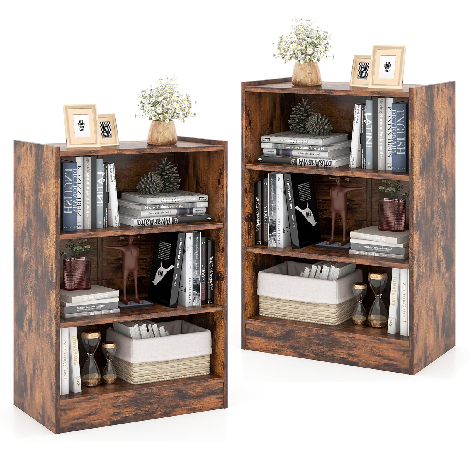 Giantex 3-Cube Bookcase of 2, 3-Tier Modern Open Bookshelf with Adjustable Shelves, Anti-tipping Device, Small Wood Cube Storage