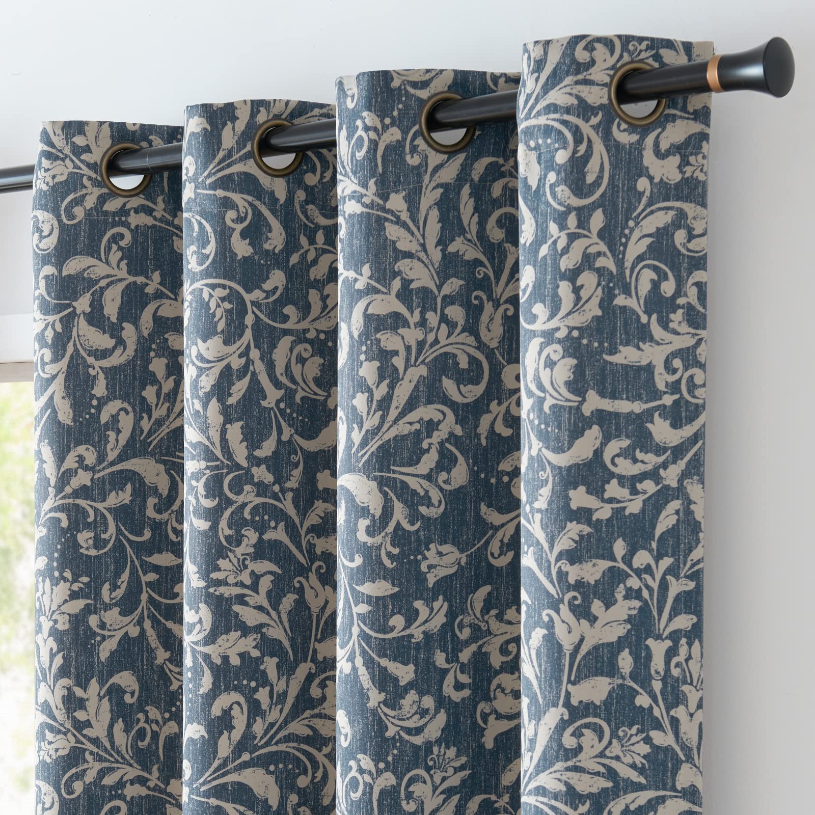 jinchan 72 inch Curtains for Bedroom, 80% Blackout Farmhouse Drapes with Scroll Floral Patterned for Living Room, Grommet Top Th