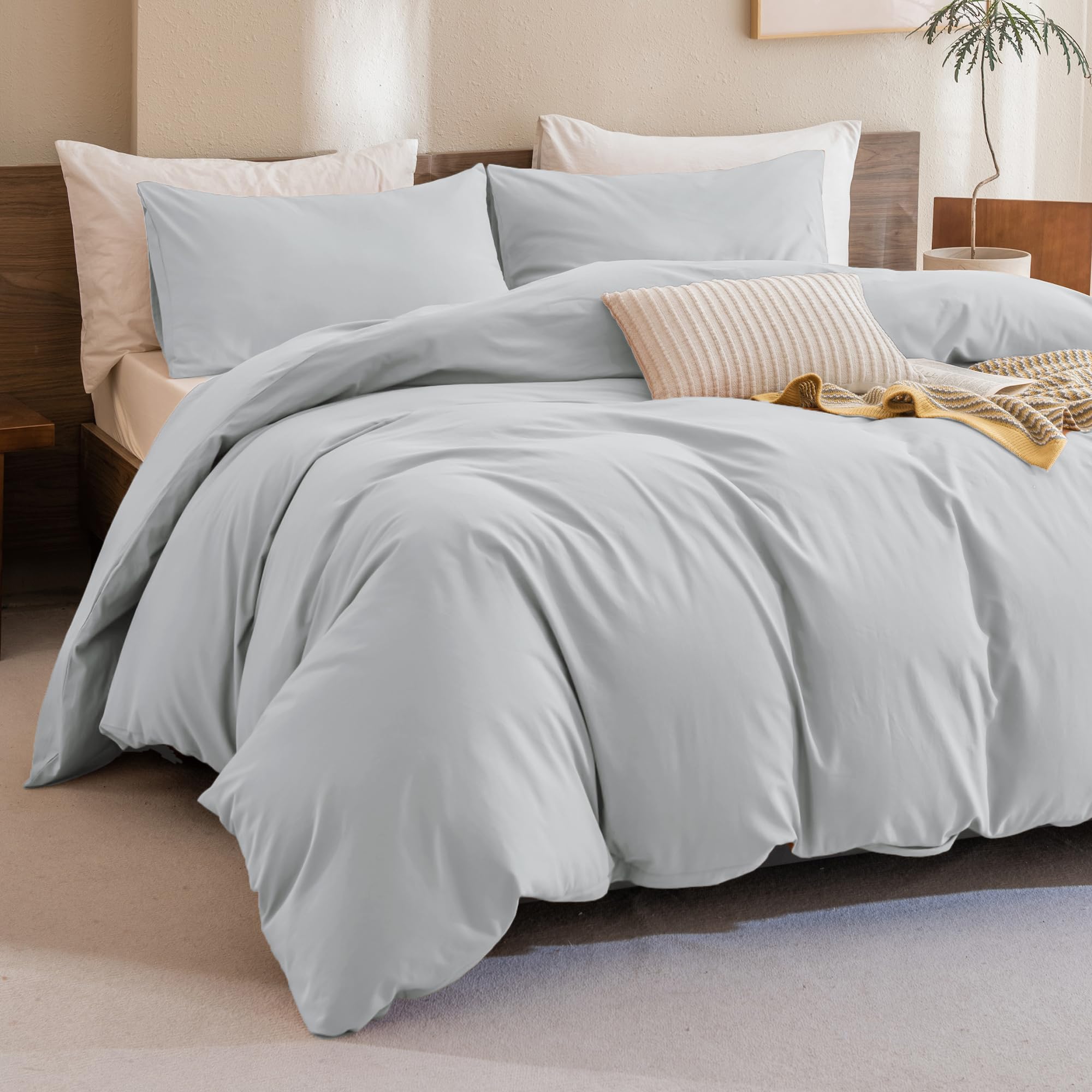 Sanracie King Comforter Set, Cotton Linen Feel Textured Comforter Set Cornflower Blue, Simple King Bedding Set 3pcs(1 Aesthetic 