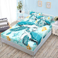 HOSIMA Sea Turtle Bedding Set,Coastal Beach Themed Bedroom Fitted Sheet Queen Size for Kids Teen Girls Boys Room Decor,1 Fitted 