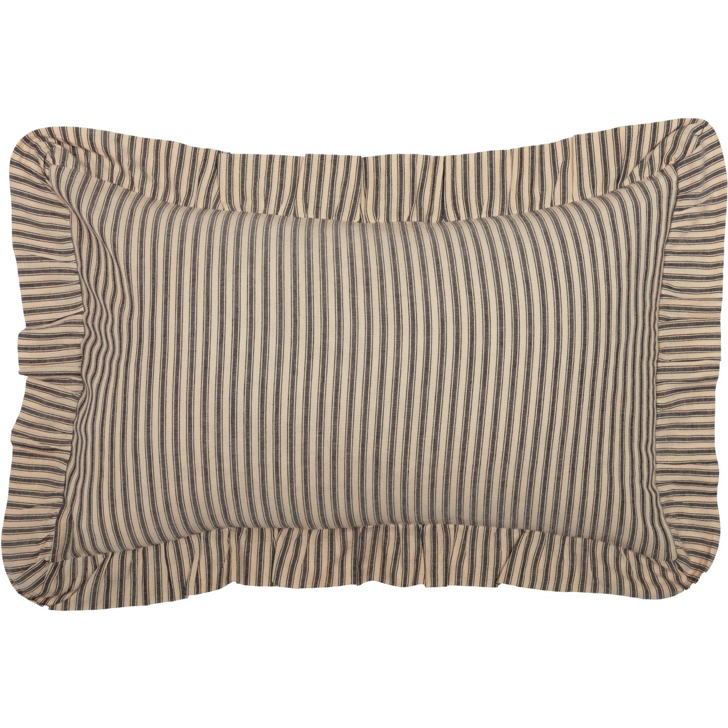 VHC Brands Sawyer Mill Throw Pillow Dark Gray and Cream Stripe Cotton Decorative Farmhouse Country Cushion with Ruffle for Sofa 