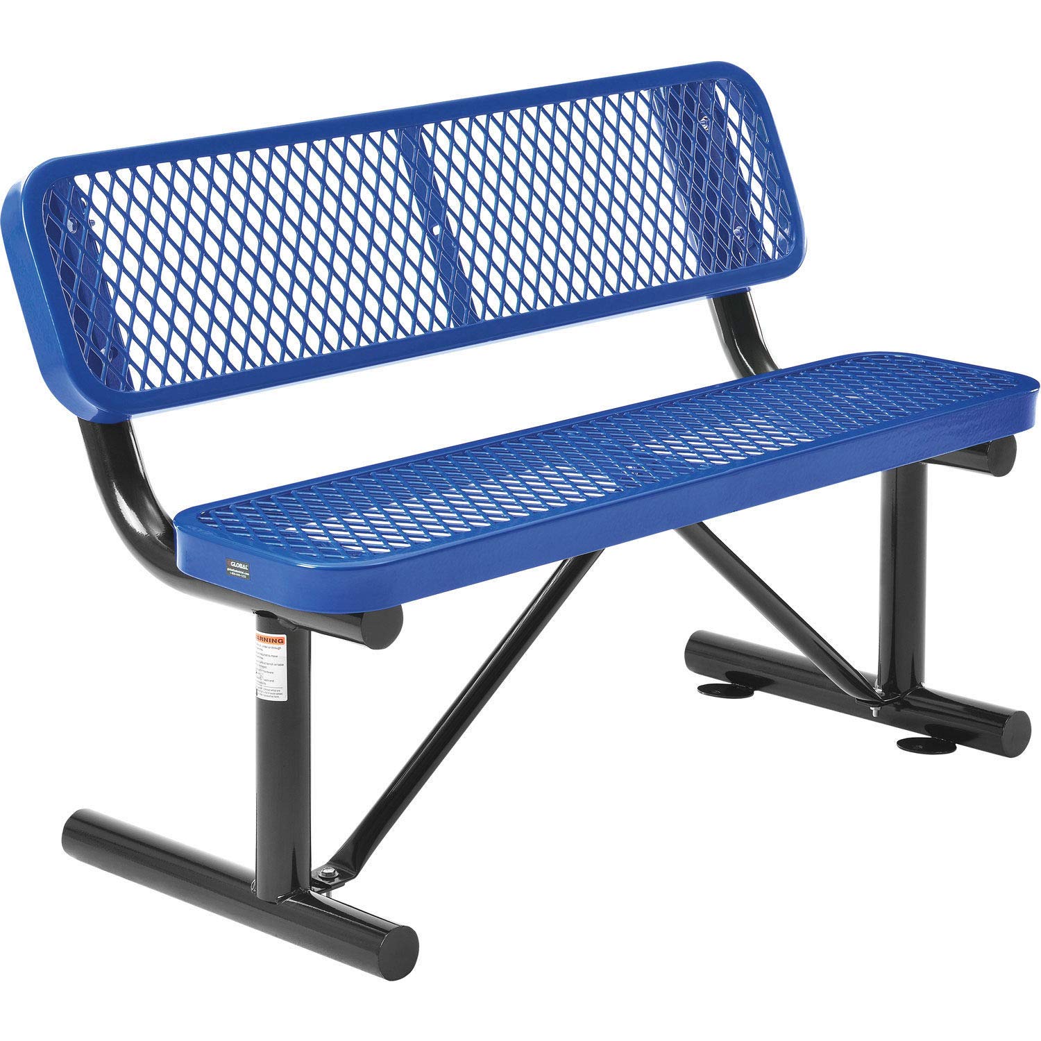 Global Industrial 4L Heavy Duty Expanded Metal Mesh Bench with Backrest with Steel Frame, Portable Outdoor Bench, 1000 lbs Capa