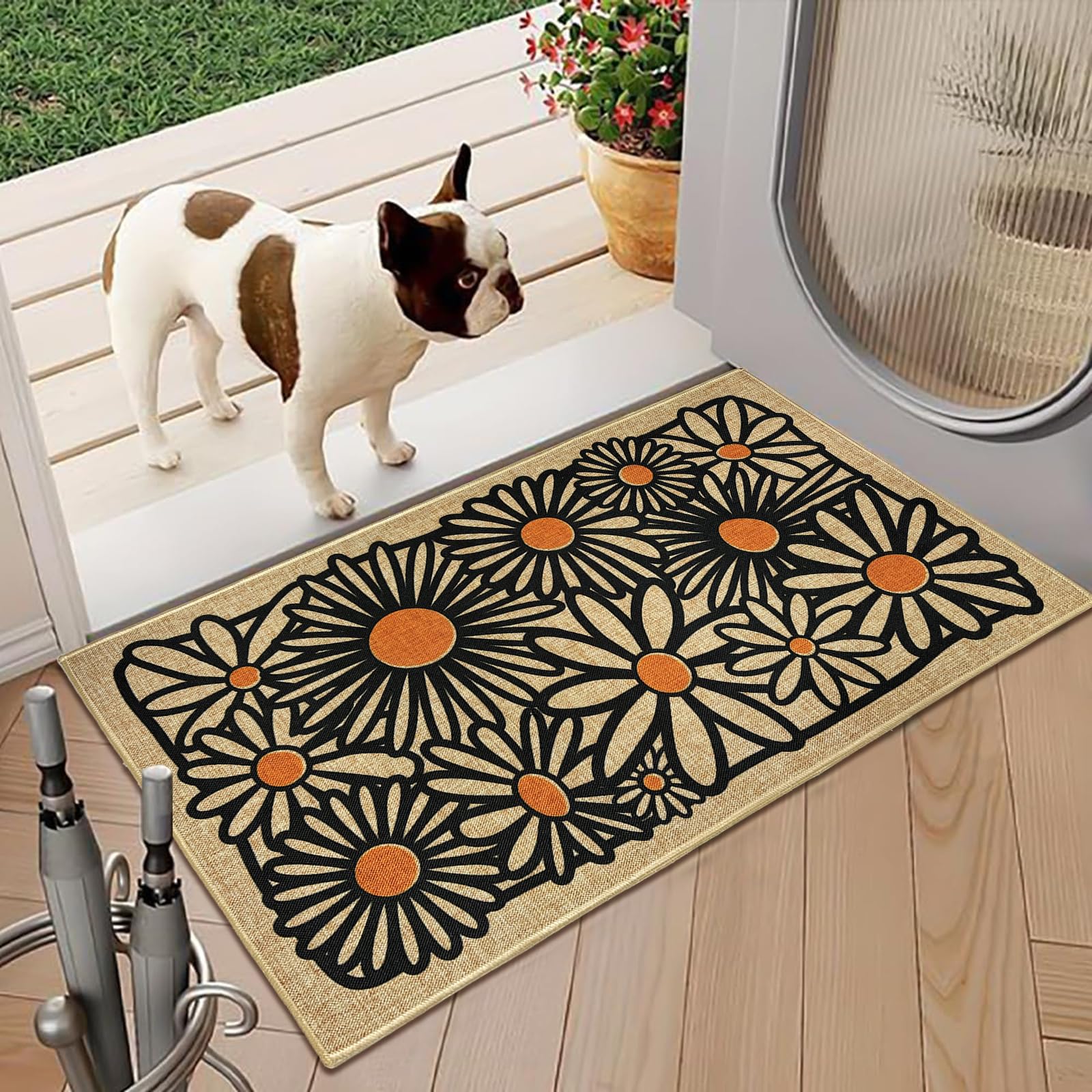 Welcome Mats Front Door Mats for Outdoor Indoor Entrance Non-Slip Backing Doormat for Housewarming Gifts Durable Daisy Flower Fl