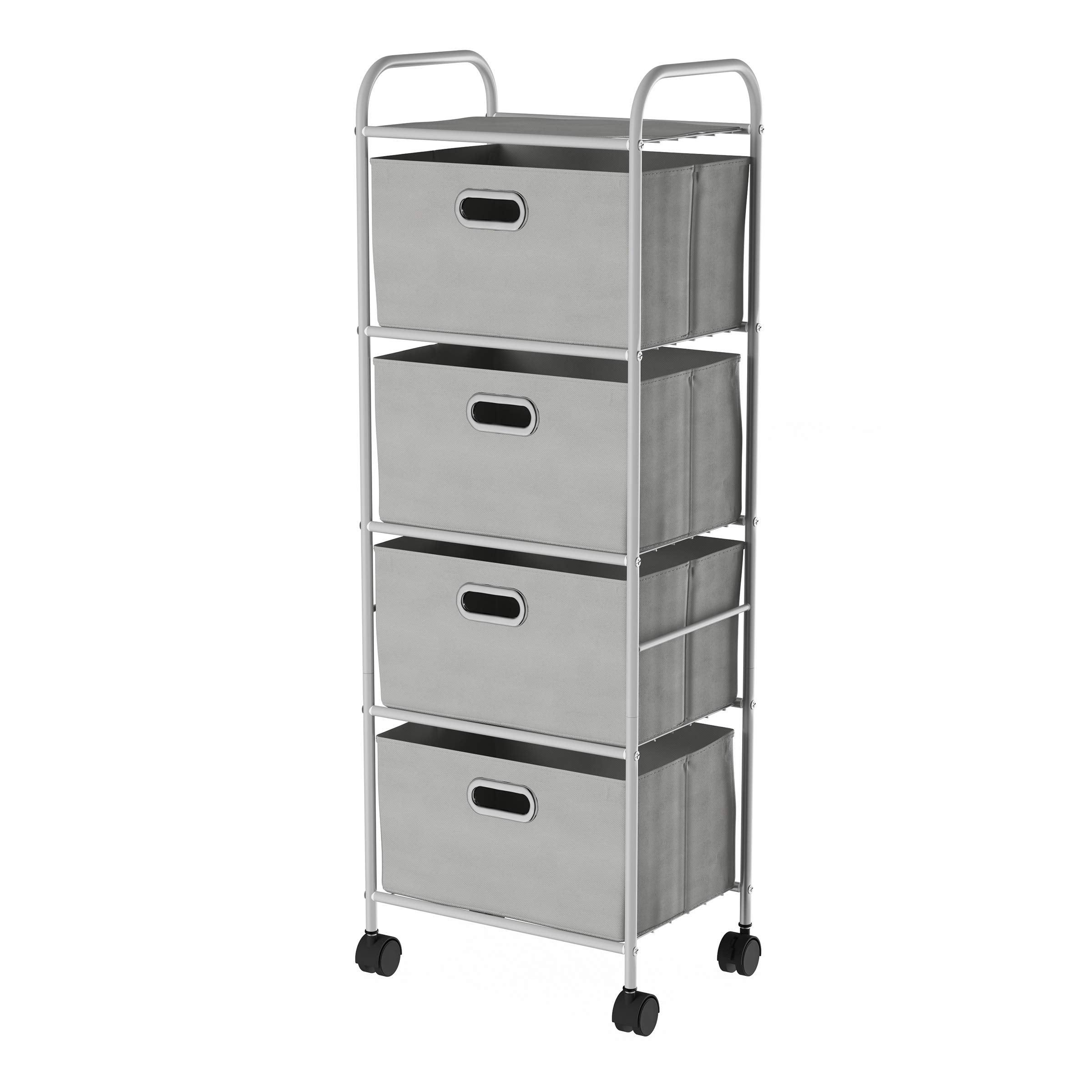 4 Drawer Storage Organizer ? Rolling Fabric Bin Storage Cart with Wheels and Metal Frame - For Clothes, Closet, Home, or Office 