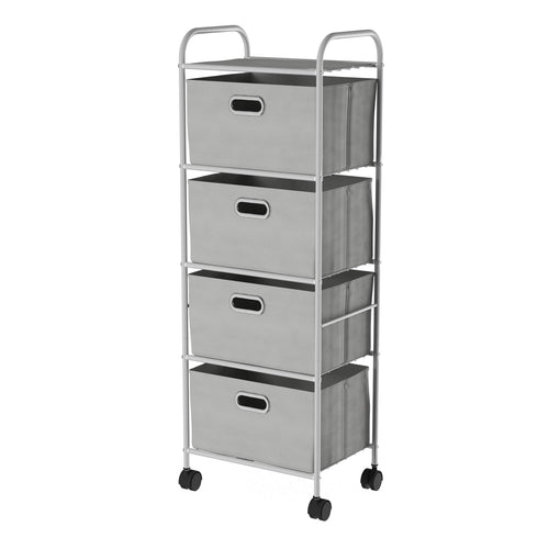 4 Drawer Storage Organizer ? Rolling Fabric Bin Storage Cart with Wheels and Metal Frame - For Clothes, Closet, Home, or Office 
