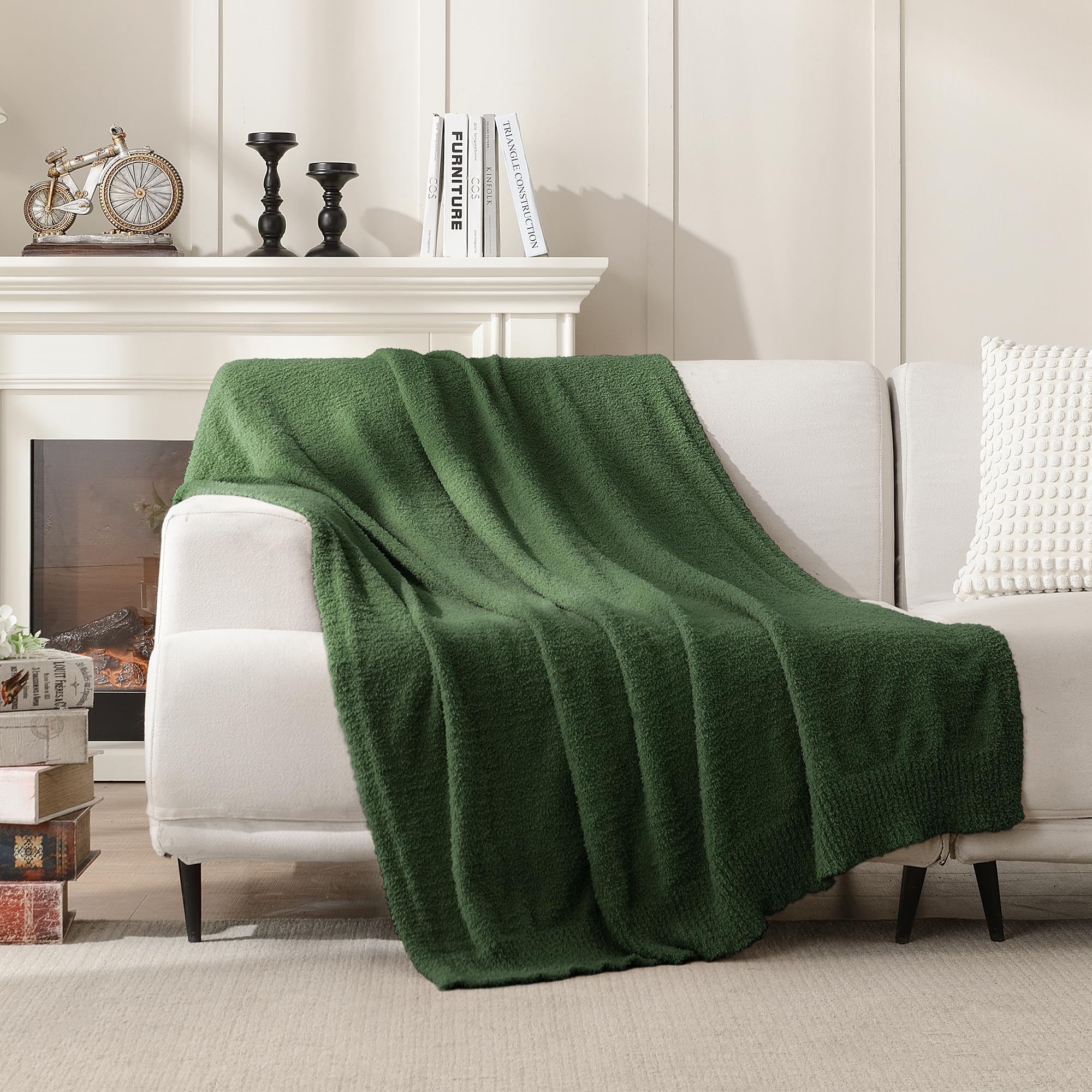 JOOJA Knit Throw Blanket Super Soft Warm Blanket for Couch Lightweight Fluffy Blanket for Bed Sofa 60x80 Inches Dark Green