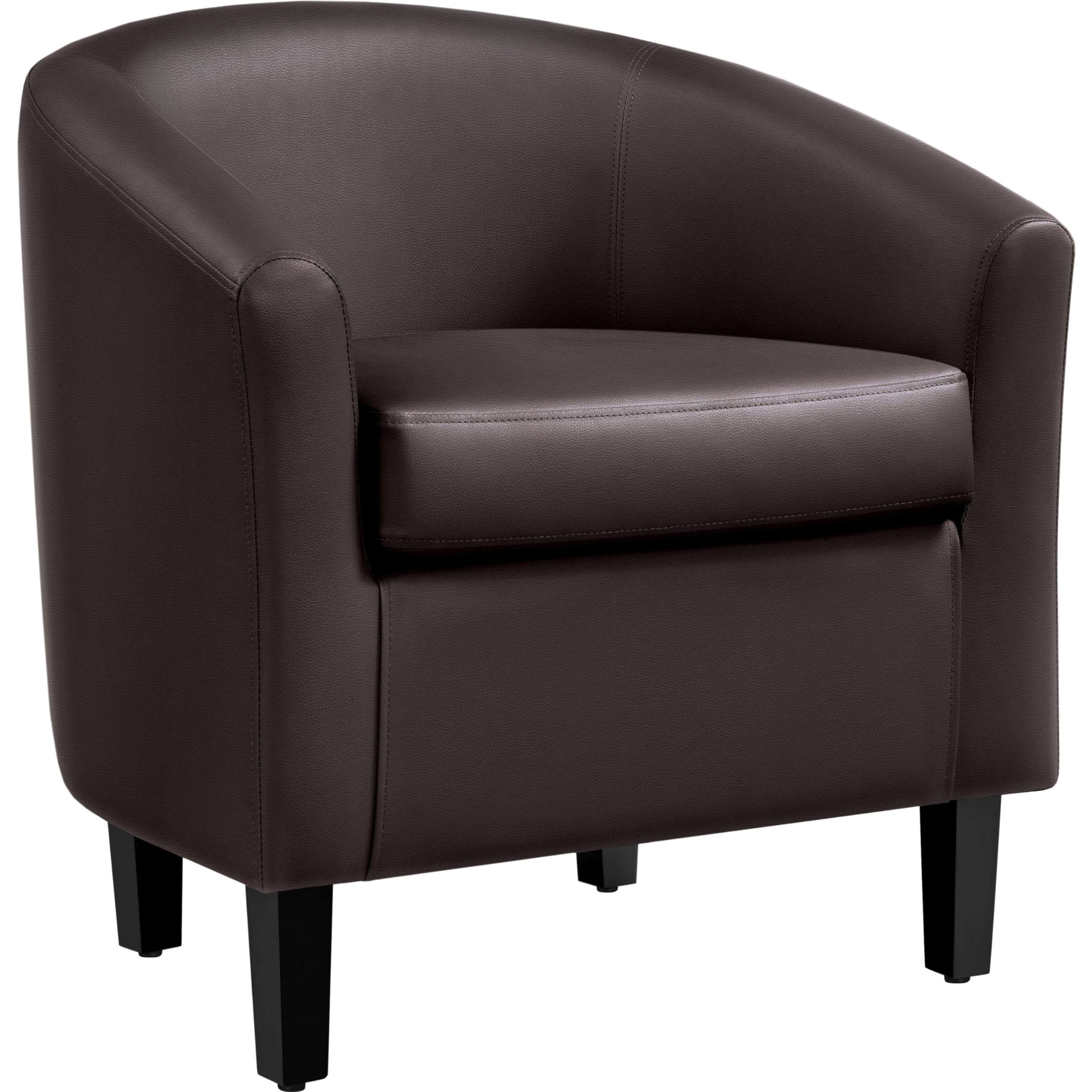 Topeakmart Faux Leather Club Chair, Modern Accent Chair and Cozy Barrel Chair with Sturdy Wood Legs for Living Room Bedroom Rece