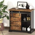 NSdirect Sideboard Coffee Bar Cabinet,Modern Farmhouse Buffet Station Sliding Barn Door Storage Credenza Console with Slat and S