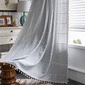 ColorBird Farmhouse Semi-Blackout Window Curtains 2 Panels Embroidery Lattice Cotton Linen Darkening Curtains with Tassel Rod Po